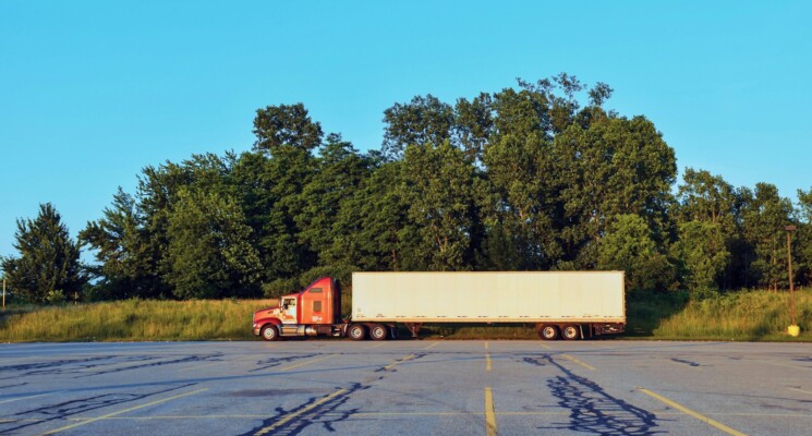 red and white freight truck